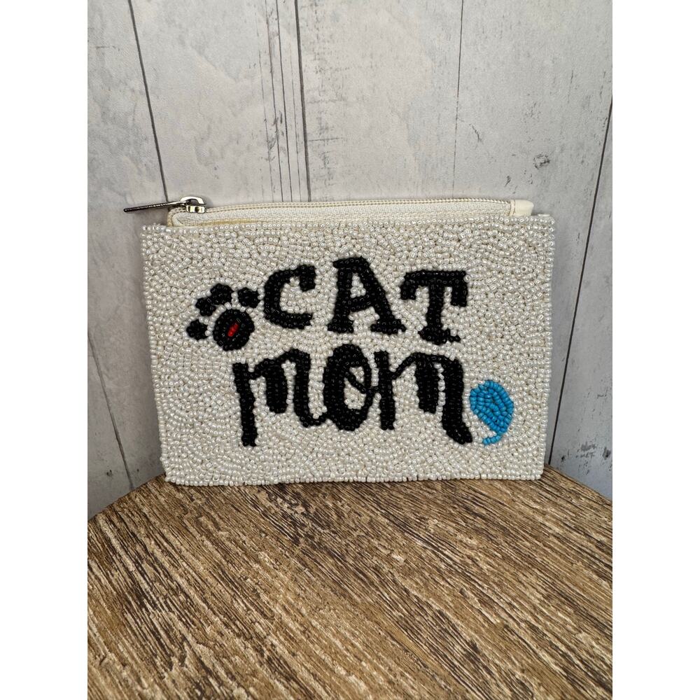 Beaded Coin Purse Cat Card Holder Wallet Travel Womens Accessories NEW FAST SHIP